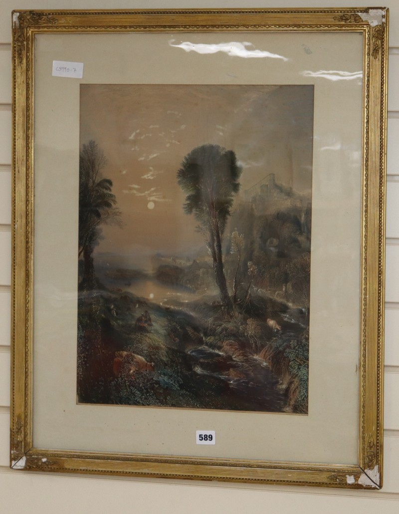Willmote after Turner, coloured engraving, Fantasy landscape, 51 x 38cm
